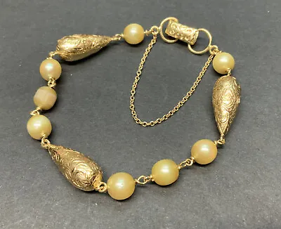 Vintage Ming’s Hawaii 14k Yellow Gold & Pearl Bracelet 14.73 Grams 7 Inch • $2399