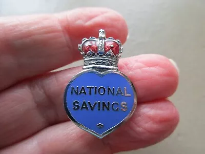 Antique Vintage Retro Silver Tone Enamel Crown National Savings Badge Brooch Pin • £18.99