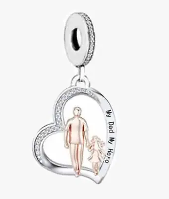 My Dad My Hero Heart Daddy Daughter Charm 💜 925 Sterling Silver Gift • £19.99