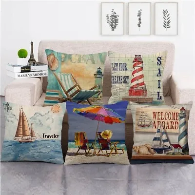 £4.06 • Buy 18  Seaside Love Lake Linen Throw Pillow Case Happy Place Sailing Cushion Cover
