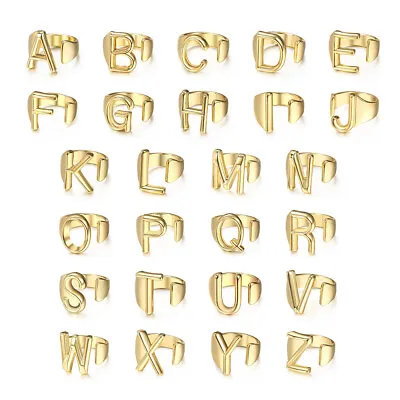 Yellow Gold Plated Letter A-Z Open Ring Adjustable For Wedding Christmas Party • $8.19