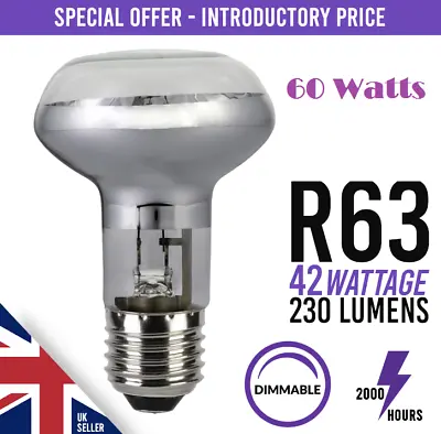 PACKS  OF 10 TO 50  Dimmable Spot Light Bulb Halogen 240v 60Watt R63 E27 Bulb • £7.19