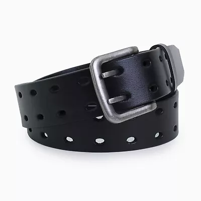 Men's 1.5  Wide Double Prong Leather Belt With Snap - Black [Size 32-44] • $25.99