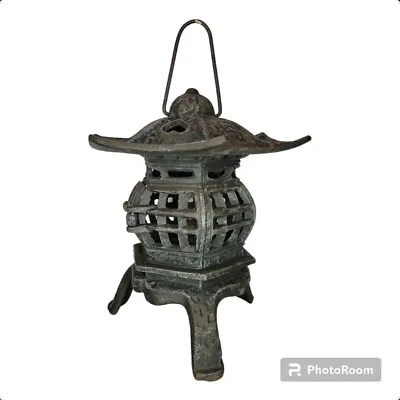 Vintage 11  Cast Iron Japanese Pagoda Lantern Candle Holder Garden Lamp Hanging • £77.10