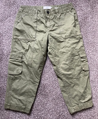 Gorgeous Fat Face Dark Khaki Green Cargo Combat Cropped Trousers Cotton UK 14 • £17.95