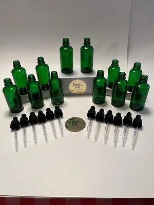 2 Oz 50ml Green Boston Glass Bottles With Glass Eye Droppers (12-PACK) $9.99 • $9.99