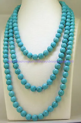 Genuine Natural 8mm Blue Turquoise Round Gemstone Beads Jewelry Necklace 50  • $9.99