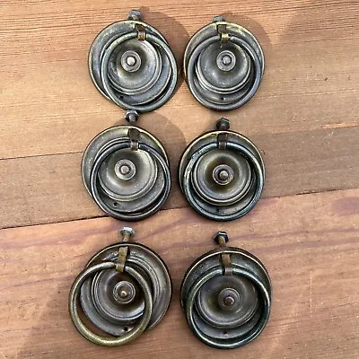 Set 6 Period 18th / 19th Century Hepplewhite Round Brass Ring Drawer Pulls 2.25  • $175