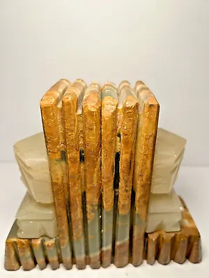 Vintage Carved Stone Bookends Tiki Aztec Totem Onyx Alabaster • $37