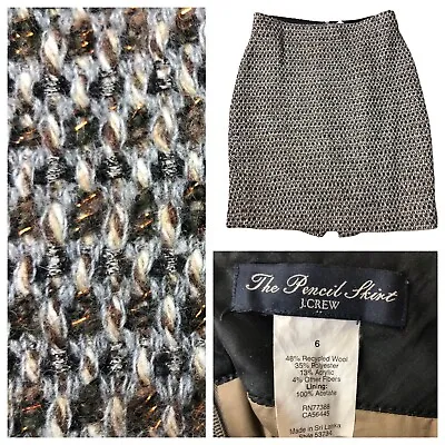 J Crew Brown Metallic Wool Pencil Lined Skirt Size 6 Career Modest Textured • $14.24