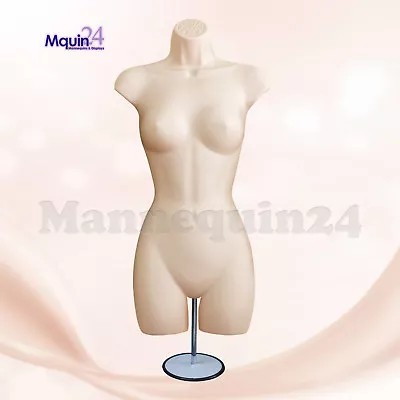 FEMALE TORSO MANNEQUIN DRESS FORM - FLESH W/ METAL STAND + HANGING HOOK • $60.62