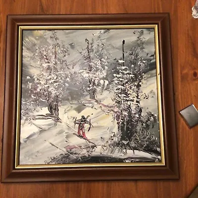 Morris Katz Oil Painting Skier In The Woods • $150