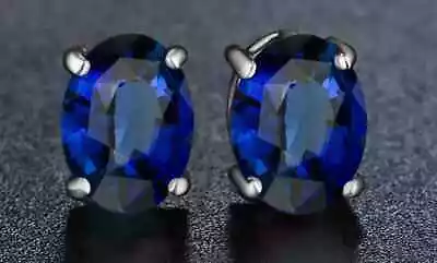 2.00 CTTW Lab Created Sapphire Oval Cut 925 Sterling Silver Stud Earrings 7x4MM • $9.99