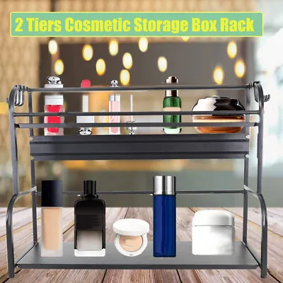 Clear 2 Tiers Cosmetic Storage Box Rack Makeup Organizer Perfume Display Stand • £12.79