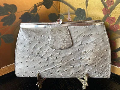 Vintage Genuine Ostrich Leather Handbag Clutch Grey • $24.99