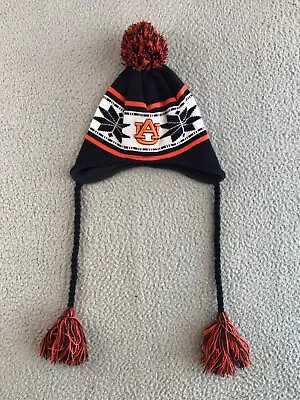 Auburn Tigers Beanie Adult One Size Blue Snowflake Stripe Pom Pom Toboggan Cap • $15.10