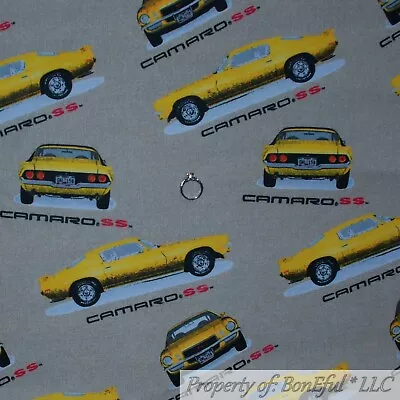 BonEful Fabric FQ Cotton Flannel Quilt Yellow Camaro SS Hot Rod Antique VTG CAR • $5.51