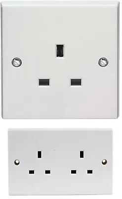 1&2 Gang 13AMP Single Double UK Mains Electrical Wall Plug Socket - Fixing Screw • £3.99