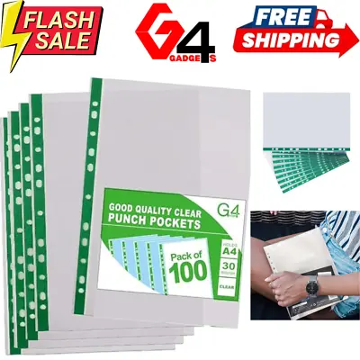 A4 Clear Plastic Poly Punched Pockets Strong Filing Wallets Sleeves Protector • £4.99