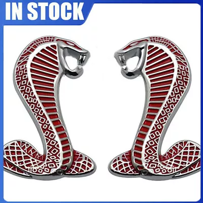 2PC 3D Metal Car Sticker Cobra Snake Fender Premium Emblem Badge Red Silver NEW • $12.99