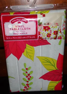 Holiday Time Vinyl Tablecloth Christmas Contemporary Poinsettia Rectangle 52X70 • $6.26