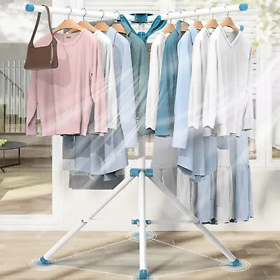 Folding Clothes Drying Rack+ Tripod Stand Metal Coat Hanger Garment Drying Stand • $33.26