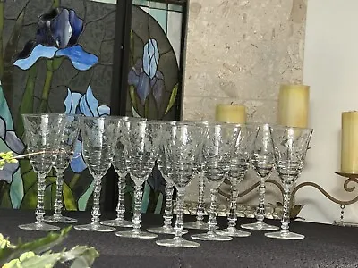 Beautiful Vintage Crystal Etched Wine Glasses Set Of 12 • $99