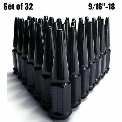 Set Of 32 BLACK 4.5  Spike Lug Nuts 9/16-18 Fit Chevy 2wd C20 C30 Suburban 8BK1 • $89.99