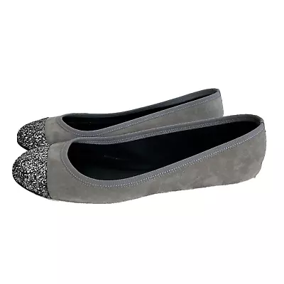 J.Crew Ballet Flat Shoes Size 8.5 Grey Suede Glitter Cap Toe Made In Italy • $42.99