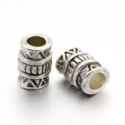 Spacer Beads Tibetan Silver Tube Shape Zig Zag Pattern 7mm Hole 2.5mm 25pcs • £2.50