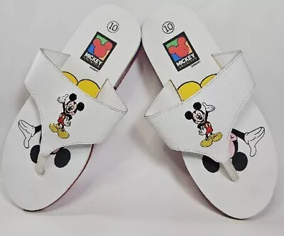 Mickey Mouse White Flip Flops Womens Sz 10 Embroidered Micky  • $15.99