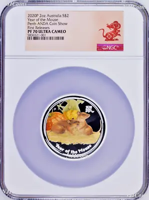 2020 ANDA EXPO PROOF Colored Silver Lunar Year Of The MOUSE NGC PF70 2oz $2 Coin • $399.99