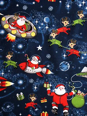 Christmas Santa In Space Fabric UFO Santas Cotton Freckle & Lollie By The Yard • $12.95
