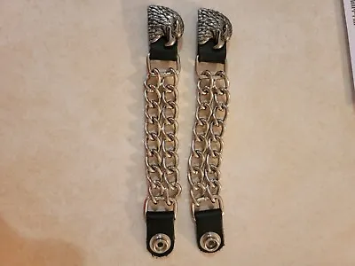 Set Of 2 Eagle Head Double Chain 6  Leather Motorcycle Vest Extenders Black • $20