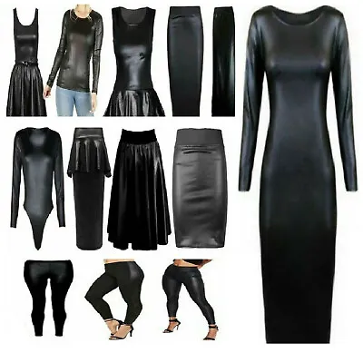 £7.99 • Buy Women Elastic Waist Black Faux Leather Leggings Wet Look PVC Stretch Tight Pant