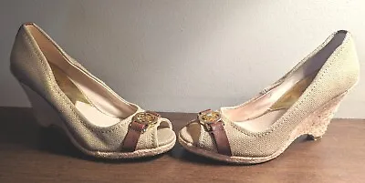 Michael Kors Meg Peep Toe Wedge Espadrille Shoes Heels Cabana Size 8.5 M • $22.49