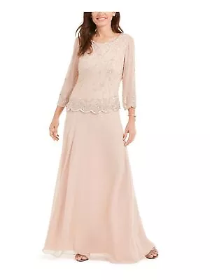 JKARA Womens Pink Asymmetrical Hem Overlay 3/4 Sleeve Formal Gown Dress 14 • $33.99