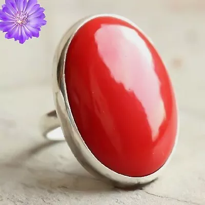 Red Coral Gemstone 925 Sterling Silver Handmade Ring Jewelry In All Size • $7.35