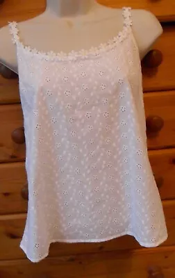 Tu White Broderie Anglaise Top For Day/Night With Daisy Neckline & Straps Size 8 • £5.50