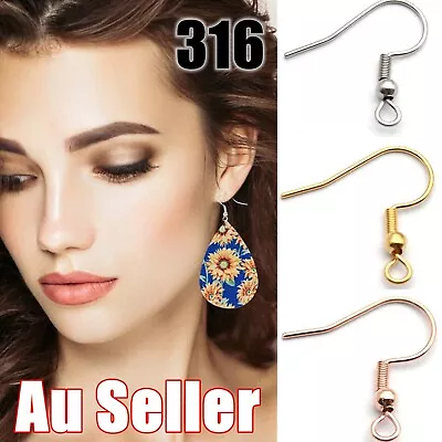 100pcs 316 Stainless Steel Hooks Hypoallergenic Ear Wires DIY Earrings Jewellery • $8.95