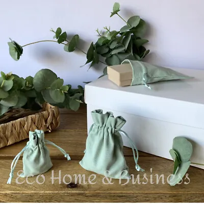 Sage Green Drawstring Pouch Gift Bags Eco Friendly 100% Cotton Jewellery Small • £3.75