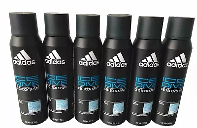 Adidas Ice Dive Deodorant Spray 6x150ml Mens Body Spray Mint Bergamot Patchouli • £24.50