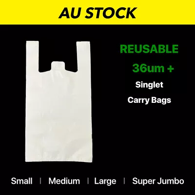 Reusable Plastic Bags White Carry Bags 36um+ White Grocery Shopping Checkout • $15.70