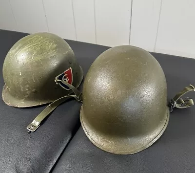 Military OD Green Metal Helmet 38th ID 10 XD W Straps + Liner Antique M1 • £144.61