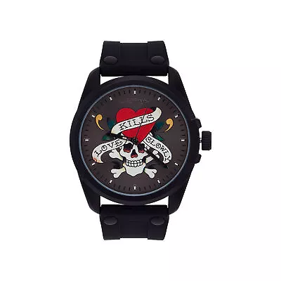 Ed Hardy Men's Matte Black Silicone Strap Watch 46mm • $24.99