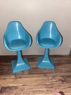 Two Barbie  Dream House Retro Blue Chair Stool 2015 Replacement Part Kitchen • $10