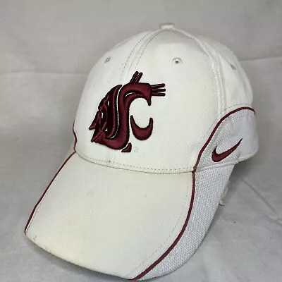 Vintage Nike Team WSU Washington State Cougars White Red Baseball Cap Hat OSFA • $319.86