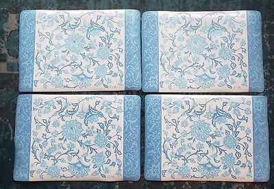 Vintage 1970's Vera Neumann Vinyl Plastic Blue Floral Rectangle Set Of 4 Signed • $24.79