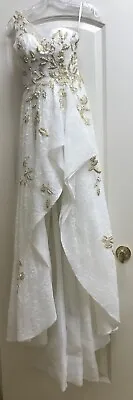 Sherri Hill 50968 Ivory/Gold Winning Pageant Gown High Low NAM IJM UNM Size: 00 • $199