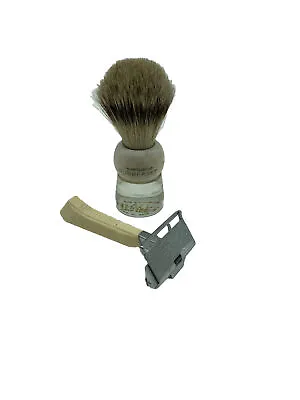 Vintage Barber Shaving Brush And Single Edge Razor Set Of 2 • $38